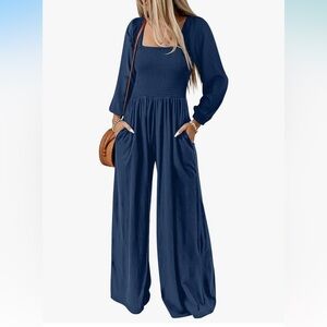 NWT DOSE Navy Blue puff long sleeve wide leg Jumpsuit size XXL